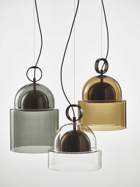 Závěsné designové svítidlo Brokis Dome large PC1348 Barva skla: Šedá kouřová - transparentní sklo, Povrchová úprava baldachýnu a montury: broušená rose gold lak, Dekor skla: Bez dekoru