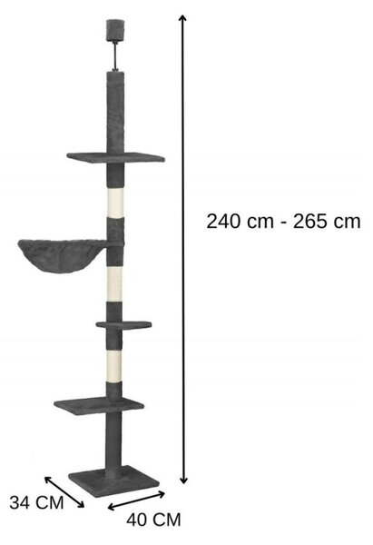 Škrabadlo pro kočky - Věž s odpočívadly 4 patra 240-265 cm SPRINGOS PA1051