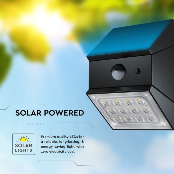 LED Nástěnné solární svítidlo se senzorem LED/2,5W/3,7V IP65 1200 mAh černá