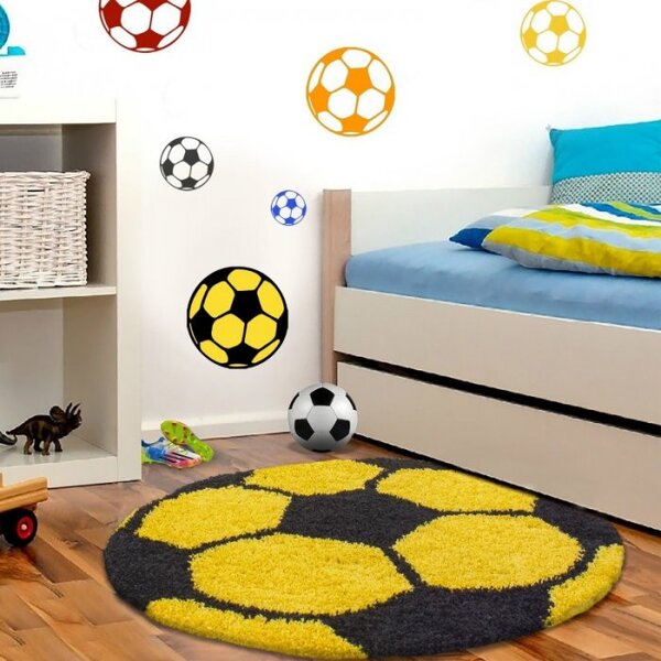 Vopi | Dětský koberec Fun shaggy 6001 yellow - kulatý 120 cm průměr