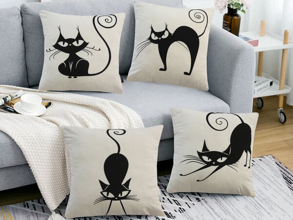 XPOSE® Set povlaků na polštář KOČIČÍ GYMNASTIKA 43x43 cm - set 4ks