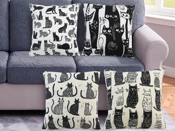 XPOSE® Set povlaků na polštář KOČIČÍ SVĚT 43x43 cm - set 4ks