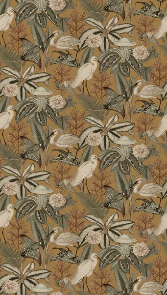 Vliesová obrazová tapeta na zeď, hnědá, ptáci, listy, FW4061-6, Feature Walls, Decoprint