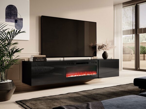 TV skříňka Koda 200 s krbem, Barva: bílá / bílá lesk, Krb: bílý 5903211319754