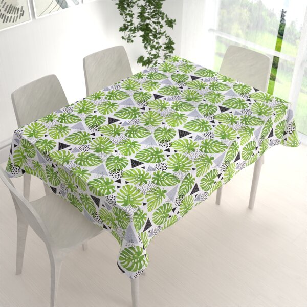 Biante Bavlněný obdélníkový ubrus Sandra SA-175 Zelené listy Monstera 50x100 cm