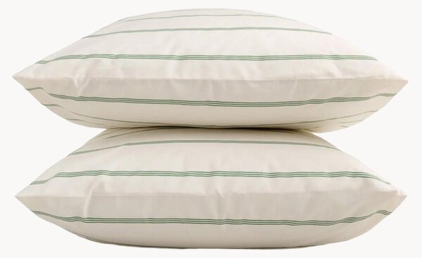 Sada povlaků na polštáře z bavlněného perkálu Cream + Olive Green Stripes, 2 díly