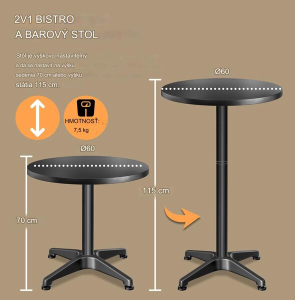Deuba Hliníkový barový stůl Ø60 cm - černý