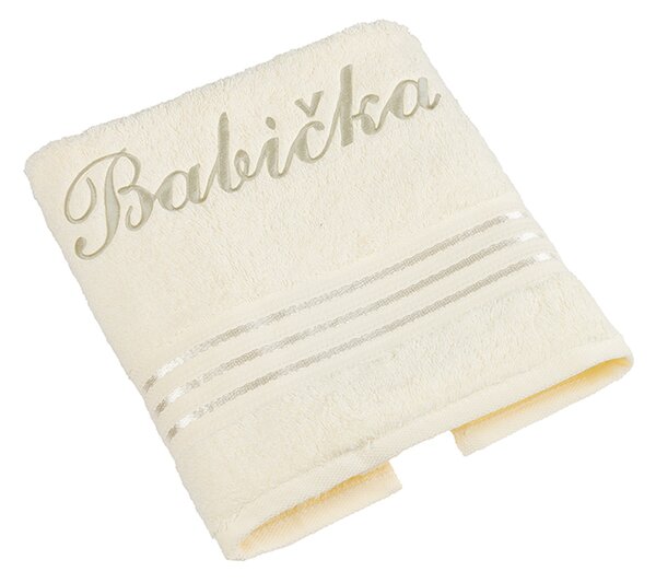 BELLATEX Froté ručník kolekce Linie s výšivkou Babička Vanilková 50x100 cm