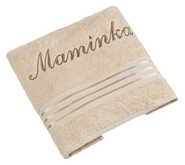 BELLATEX Froté ručník kolekce Linie s výšivkou Maminka Béžová 50x100 cm