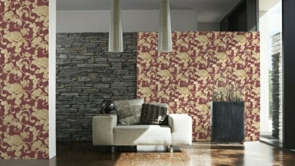 A.S. Création | Vliesová tapeta na zeď Nobile 95983-2 | 0,70 x 10,05 m | žlutá, červená, metalická
