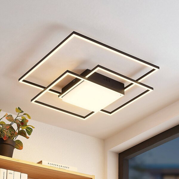 Lindby LED stropní svítidlo Nelinka, 60 cm, černá, hliník, Černá, Obývací pokoj / jídelna, Hliník, Moderní