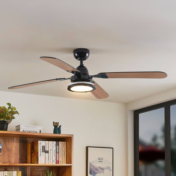 Lucande Stropní ventilátor LED Tedric, černý, tichý, 133 cm, Černá, Obývací pokoj / jídelna, kov, Vintage
