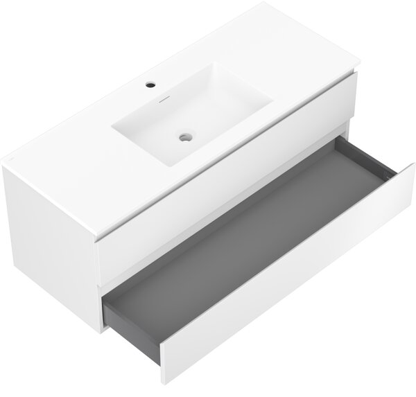 Mexen Orio, koupelnová skříňka 120 cm s umyvadlem Otis, 2 zásuvky, bílá matná, 91A10-12047-2-BFF01-W18M01