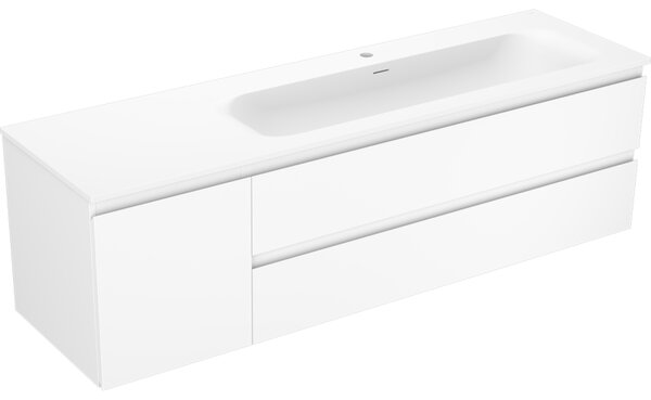 Mexen Orio, koupelnová skříňka 160 cm s pravým umyvadlem Vela, 2S, 1D, bílá matná, 91A13-16047-3-BBFFFF01-W23P01