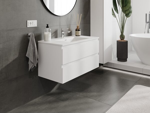 Mexen Orio, koupelnová skříňka 90 cm s umyvadlem Otis, 2 zásuvky, bílá matná, 91A10-09047-2-BFF01-W18M01