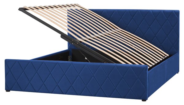 Sametová postel s úložným prostorem 160 x 200 cm modrá ROCHEFORT