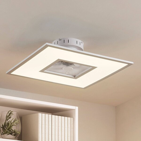 Lindby LED stropní ventilátor Romea, hranatý, DC, tichý, 60 cm, stmívatelný, Hliník / šedá / zinek, Obývací pokoj / jídelna, Plast, Moderní