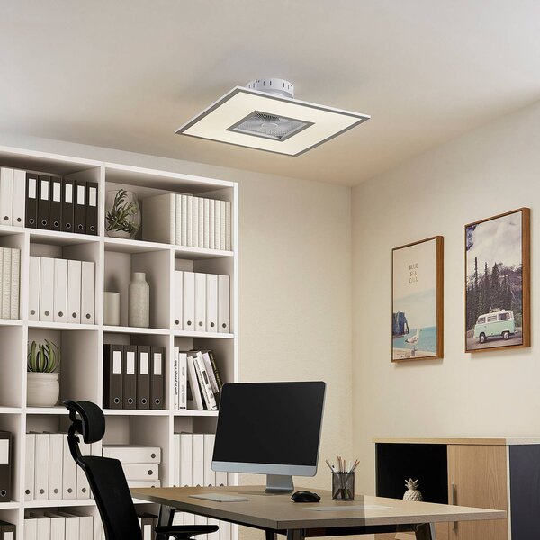 Lindby LED stropní ventilátor Romea, hranatý, DC, tichý, 60 cm, stmívatelný, Hliník / šedá / zinek, Obývací pokoj / jídelna, Plast, Moderní