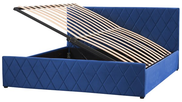 Sametová postel s úložným prostorem 180 x 200 cm modrá ROCHEFORT
