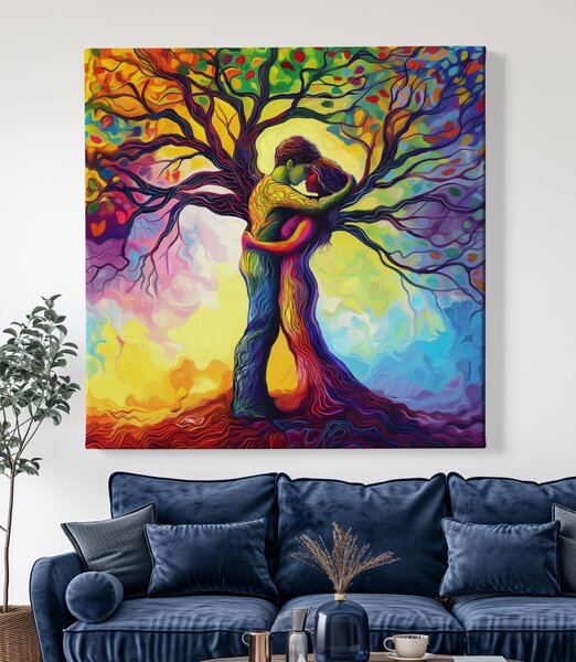Obraz na plátně - Strom života Milenci v pokušení FeelHappy.cz Velikost obrazu (šířka x výška): 40 x 40 cm