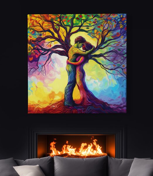 Obraz na plátně - Strom života Milenci v pokušení FeelHappy.cz Velikost obrazu (šířka x výška): 40 x 40 cm