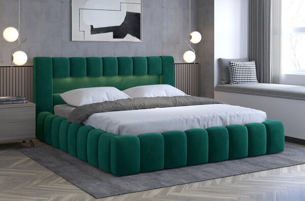 Moderní postel Lebrasco, 180x200cm, zelená Monolith + LED