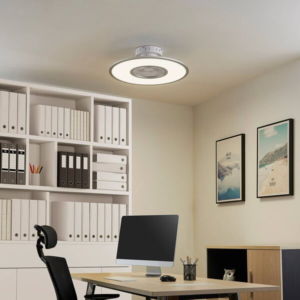 Lindby LED stropní ventilátor Romea, kulatý, DC, tichý, 60 cm, stmívatelný, Hliník / šedá / zinek, Obývací pokoj / jídelna, Plast, Moderní