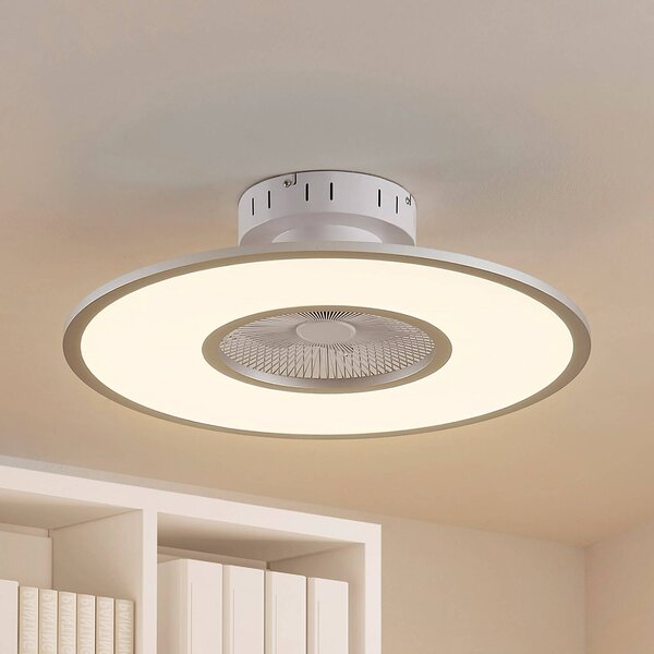 Lindby LED stropní ventilátor Romea, kulatý, DC, tichý, 60 cm, stmívatelný, Hliník / šedá / zinek, Obývací pokoj / jídelna, Plast, Moderní