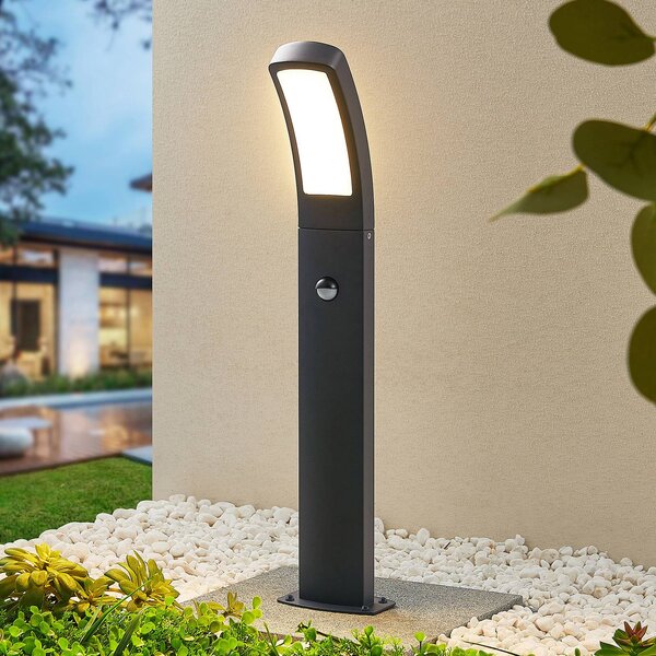 Lindby LED podstavcové světlo Moshe, 60 cm, antracit, senzor, Černá, Hliník, Moderní