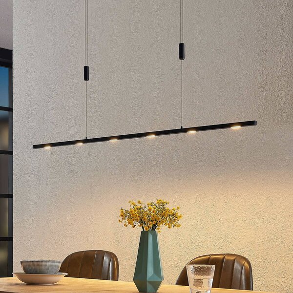 Lucande LED závěsné svítidlo Stakato, 120 cm, 6 světel, stmívatelné, stmívatelný, Černá, Obývací pokoj / jídelna, kov, Moderní