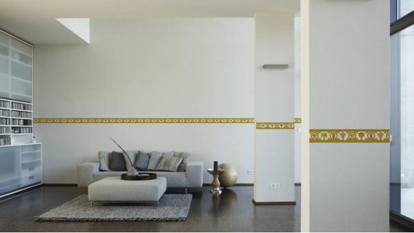 A.S. Création | Vliesová bordura na zeď Versace 34305-2 | 9 cm x 5 m | bílá, metalická, žlutá