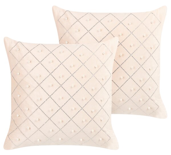 Sada 2 dekorativních polštářů YARROW Umělý samet 45 x 45 cm Béžová Geometrický vzor