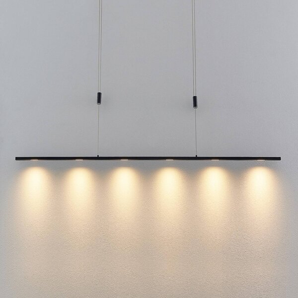 Lucande LED závěsné svítidlo Stakato, 140 cm, 6 světel, stmívatelné, stmívatelný, Černá, Obývací pokoj / jídelna, kov, Moderní