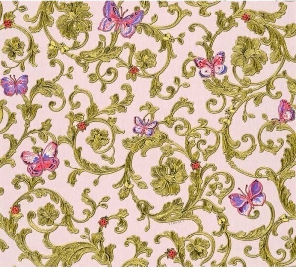 A.S. Création | Vliesová tapeta na zeď Versace 34325-4 | 0,70 x 10,05 m | žlutá, růžová, metalická, fialová