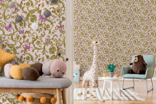 A.S. Création | Vliesová tapeta na zeď Versace 34325-4 | 0,70 x 10,05 m | žlutá, růžová, metalická, fialová