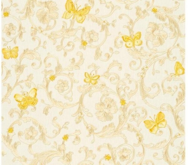 A.S. Création | Vliesová tapeta na zeď Versace 34325-1 | 0,70 x 10,05 m | metalická, žlutá, krémová