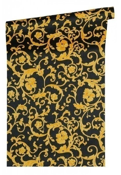 A.S. Création | Vliesová tapeta na zeď Versace 34326-2 | 0,70 x 10,05 m | černá, metalická, žlutá