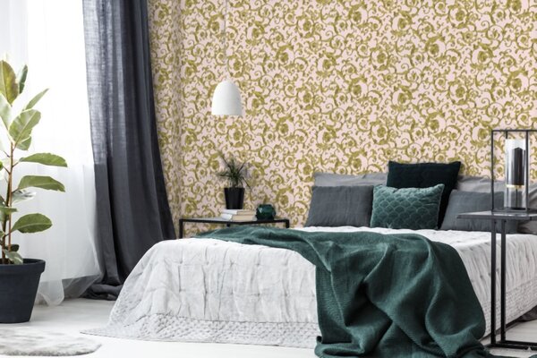 A.S. Création | Vliesová tapeta na zeď Versace 34326-4 | 0,70 x 10,05 m | růžová, metalická, žlutá