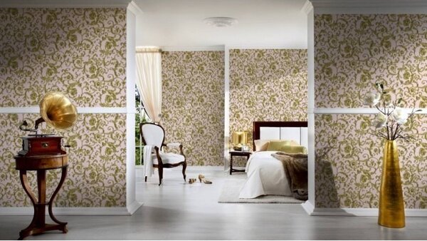 A.S. Création | Vliesová tapeta na zeď Versace 34326-4 | 0,70 x 10,05 m | růžová, metalická, žlutá