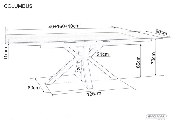 Signal Rozkládací jídelní stůl Columbus Ceramic 160/240 cm hnědý/černý