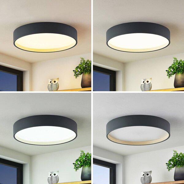 Lindby LED stropní svítidlo Todor, 50 cm, antracit, dřevo, stmívatelný, Černá, Obývací pokoj / jídelna, Plast, Moderní