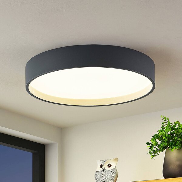 Lindby LED stropní svítidlo Todor, 50 cm, antracit, dřevo, stmívatelný, Černá, Obývací pokoj / jídelna, Plast, Moderní