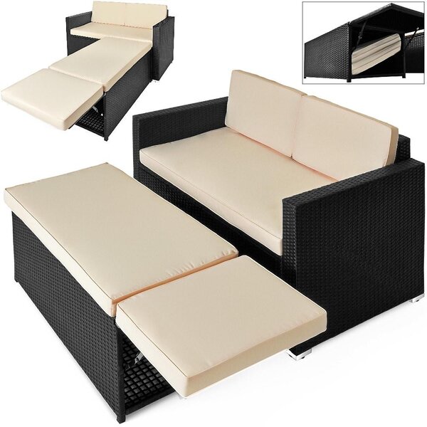CASARIA® 2v1 zahradní pohovka s taburetem sada zahradního nábytku 7cm poltá 2 místa 125x70cm úloný prostor otoman odolný proti povtrnostním vlivm balkonový nábytek polyratanový lounge erný