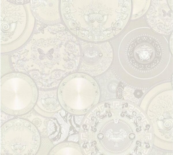 A.S. Création | Vliesová tapeta na zeď Versace 34901-4 | 0,70 x 10,05 m | bílá, metalická, šedá