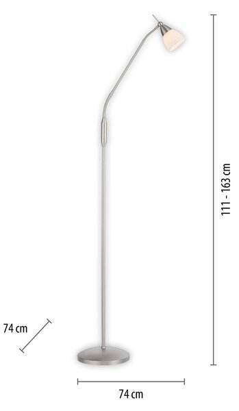 Paul Neuhaus Pino stojací lampa, stříbrná, 163 cm, stmívatelná, G9, stmívatelný, Hliník / šedá / zinek, Obývací pokoj / jídelna, kov, Lampička na čtení