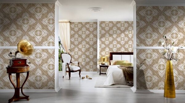 A.S. Création | Vliesová tapeta na zeď Versace 34904-1 | 0,70 x 10,05 m | metalická, hnědá, béžová