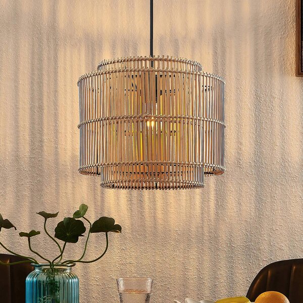 Lindby Závěsné svítidlo Bridga, Ø 35 cm, černá barva, bambus, stmívatelný, Světlé dřevo, Obývací pokoj / jídelna, Bambus, Skandinávský