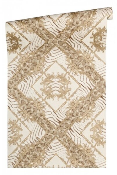 A.S. Création | Vliesová tapeta na zeď Versace 34904-1 | 0,70 x 10,05 m | metalická, hnědá, béžová
