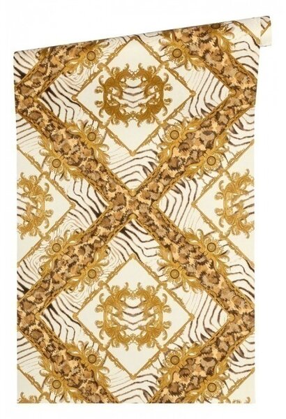 A.S. Création | Vliesová tapeta na zeď Versace 34904-3 | 0,70 x 10,05 m | žlutá, hnědá, krémová, metalická