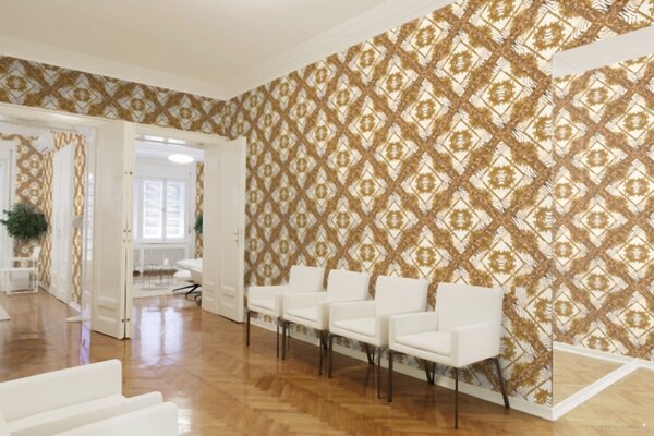 A.S. Création | Vliesová tapeta na zeď Versace 34904-3 | 0,70 x 10,05 m | žlutá, hnědá, krémová, metalická